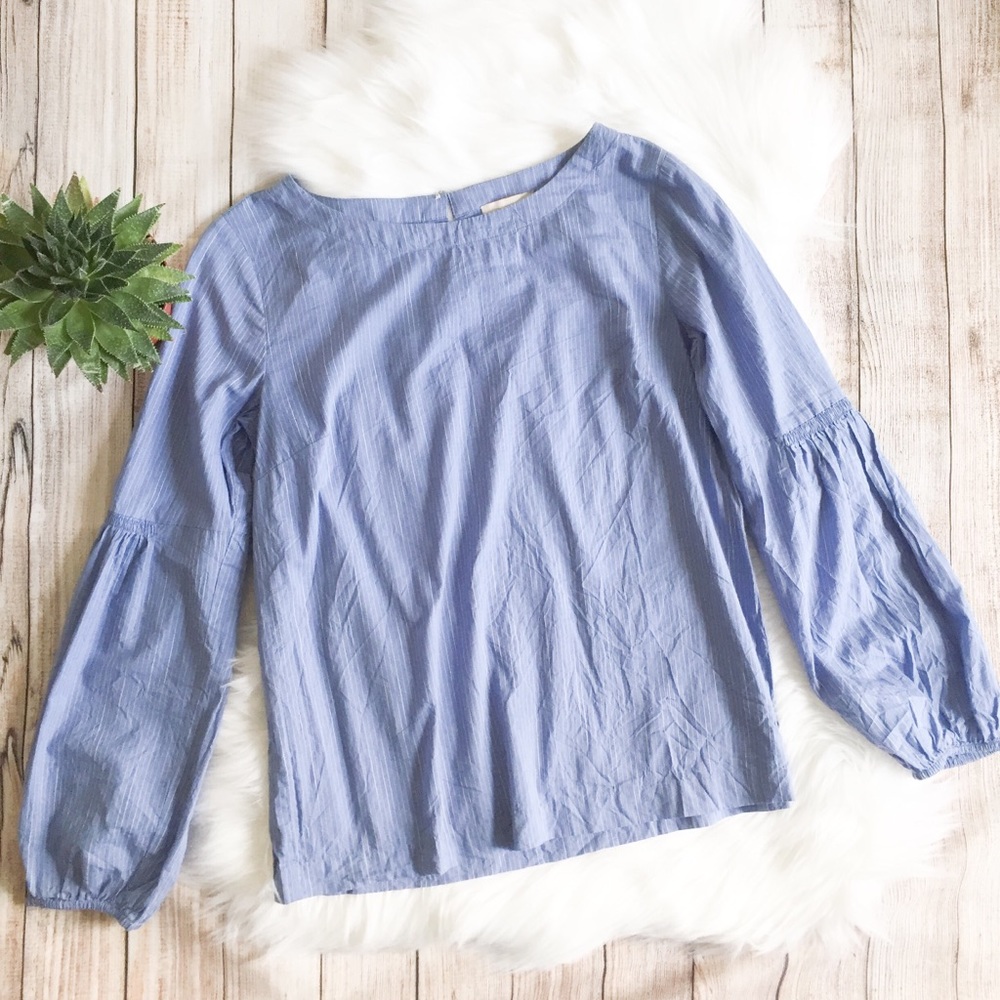 Loft Blue Pinstripe Blouse with Pirate Sleeves - Picture 1 of 5